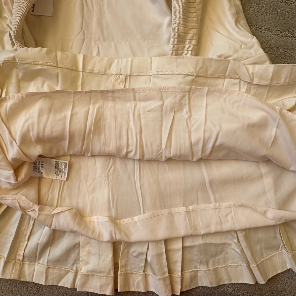 Reformation Luella Long Sleeve Square Neck Pleated Skirt Mini Dress Cream 12 NWT - Picture 12 of 15